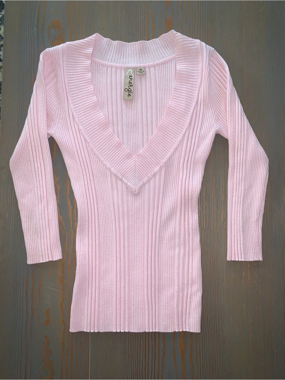Women’s Energie Pink Ribbed Pullover V-Neck Sweater